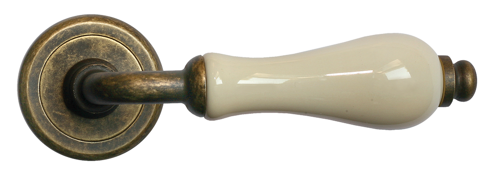 Ручка дверная CERAMICA R4 OBR/CHAMP раздельная на круглой розетке, цвет - бронза/шампань, латунь фото купить в Оренбурге
