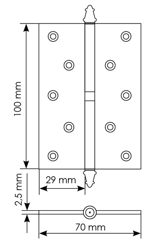 Петля карточная разъемная MSN 100X70X2.5 R COF с подшипником стальная правая, врезная, цвет кофе фото купить в Оренбурге