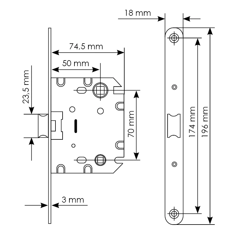 Защелка межкомнатная 1870P SN -IND SP-1 с ответной планкой, бесшумная сантехническая, цвет никель фото купить в Оренбурге