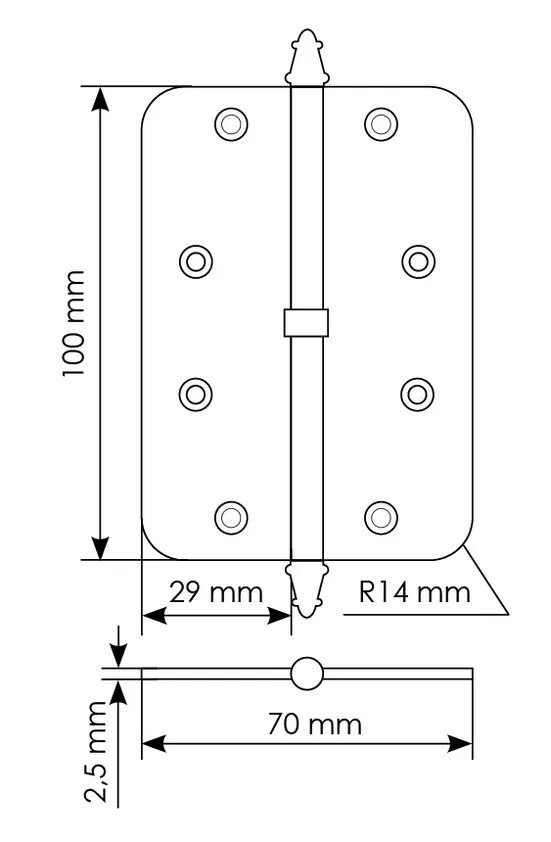 Петля разъемная MS-C 100X70X2.5 SG L левая с коронкой скругленная, врезная, цвет мат.золото, сталь фото купить в Оренбурге