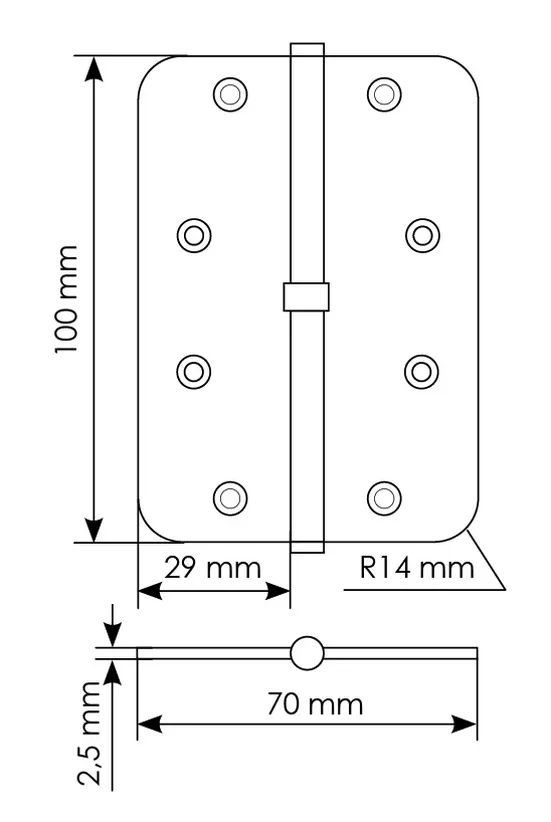 MSD-C 100X70X2.5 AB R, петля стальная скругленная правая без коронки, цвет - бронза фото купить в Оренбурге