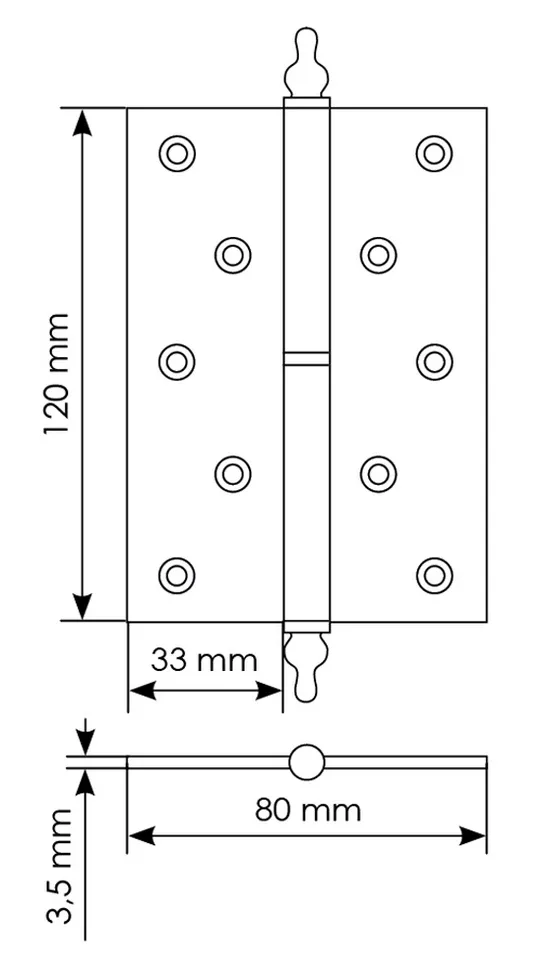 Петля карточная разъемная латунная MB 120X80X3.5 SG L C с коронкой левая, верзная, цвет матовое золото фото купить в Оренбурге