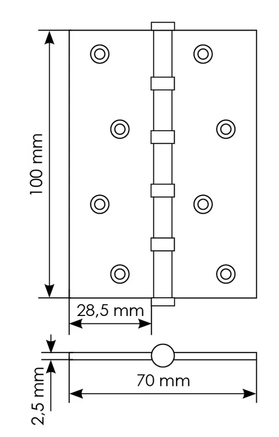 Петля универсальная карточная MS 100X70X2.5-4BB W стальная, врезная, цвет белый, сталь фото купить в Оренбурге