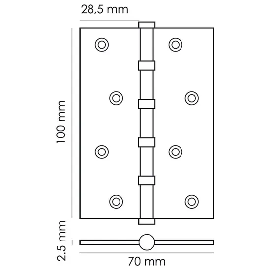 Петля универсальная карточная MS 100X70X2.5-4BB PC стальная, врезная, цвет хром, сталь фото купить в Оренбурге