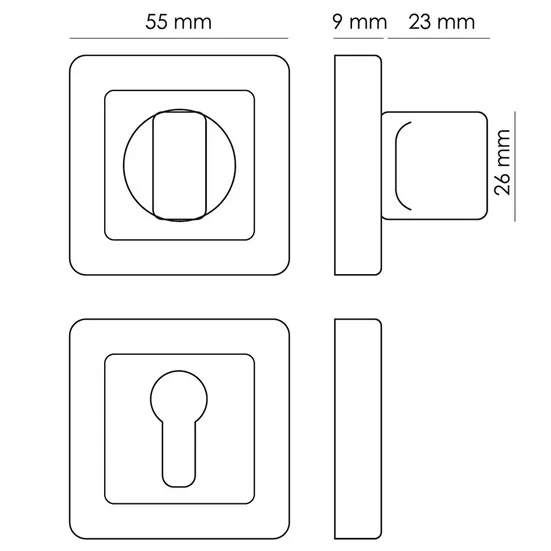 Завертка сантехническая MH-WC-S55 GR/PC квадратная цвет графит/хром фото купить в Оренбурге